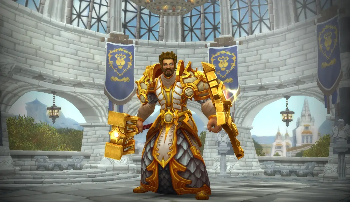 Image of a Paladin character from world of warcraft login page